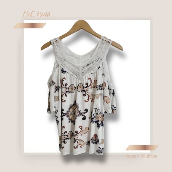 🌿Est. 1946 Women's Boho Paisley Print Cold-Shoulder Top - Size Large - Picture 3 of 12